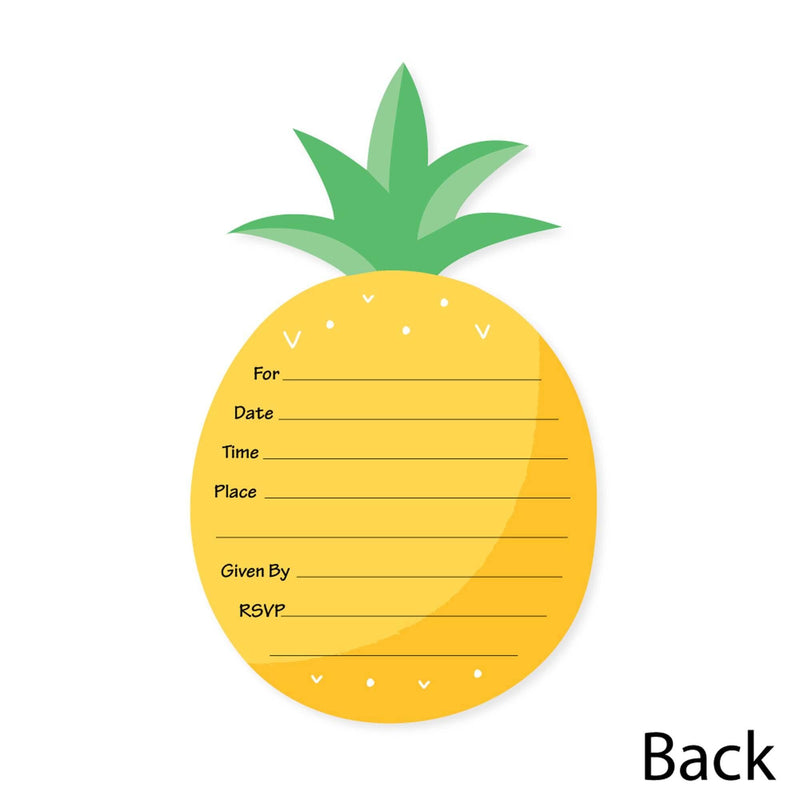 Tropical Pineapple - Shaped Fill-In Invitations - Summer Party Invitation Cards with Envelopes - Set of 12