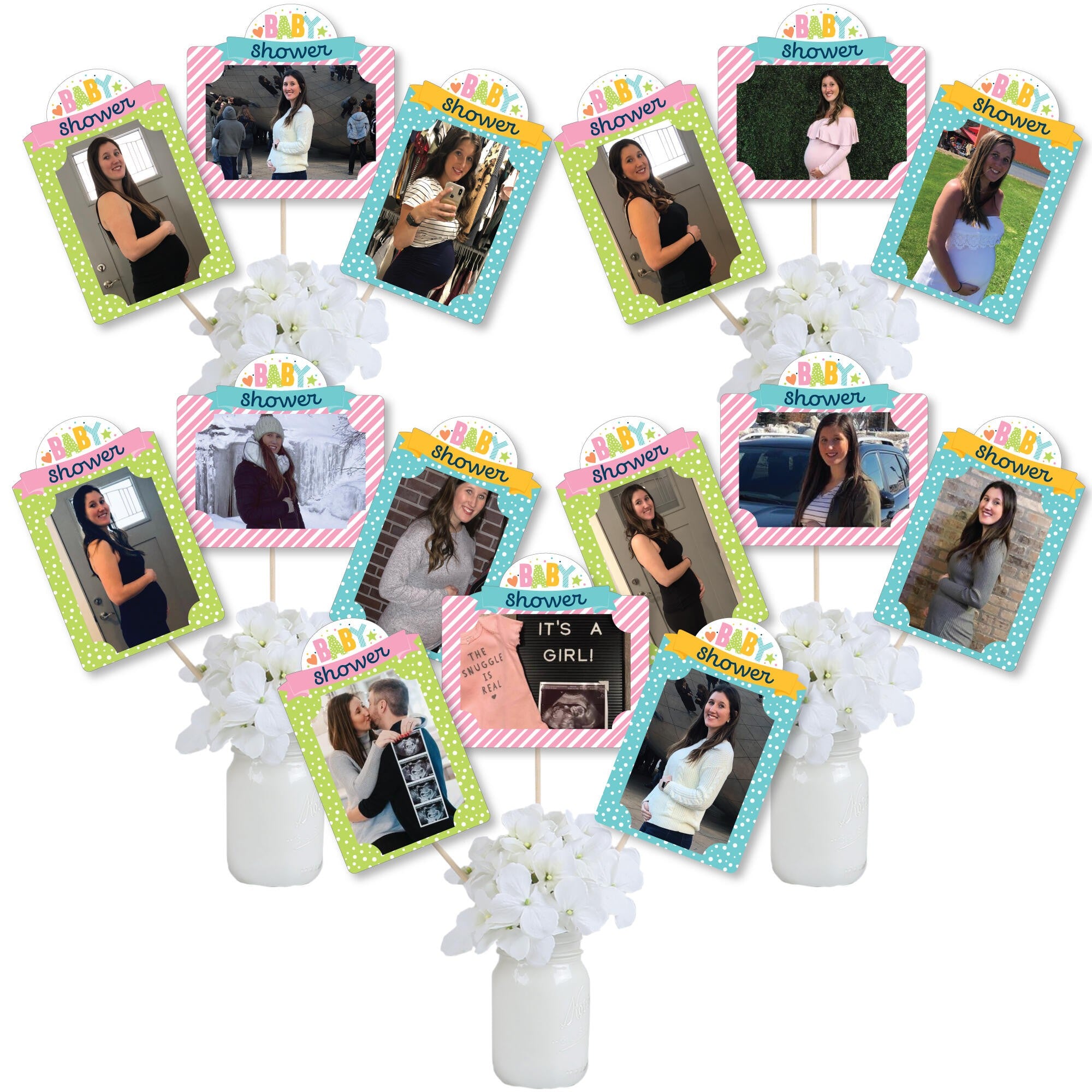 Colorful Baby Shower - Gender Neutral Party Picture Centerpiece Sticks ...