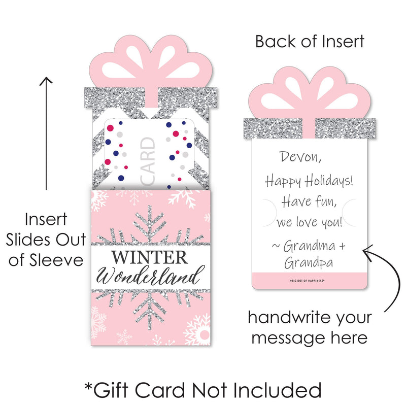 Pink Winter Wonderland - Holiday Snowflake Birthday Party and Baby Shower Money and Gift Card Sleeves - Nifty Gifty Card Holders - Set of 8