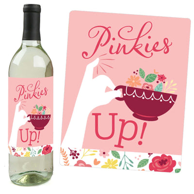 Floral Let's Par-Tea - Garden Tea Party Decorations for Women and Men - Wine Bottle Label Stickers - Set of 4