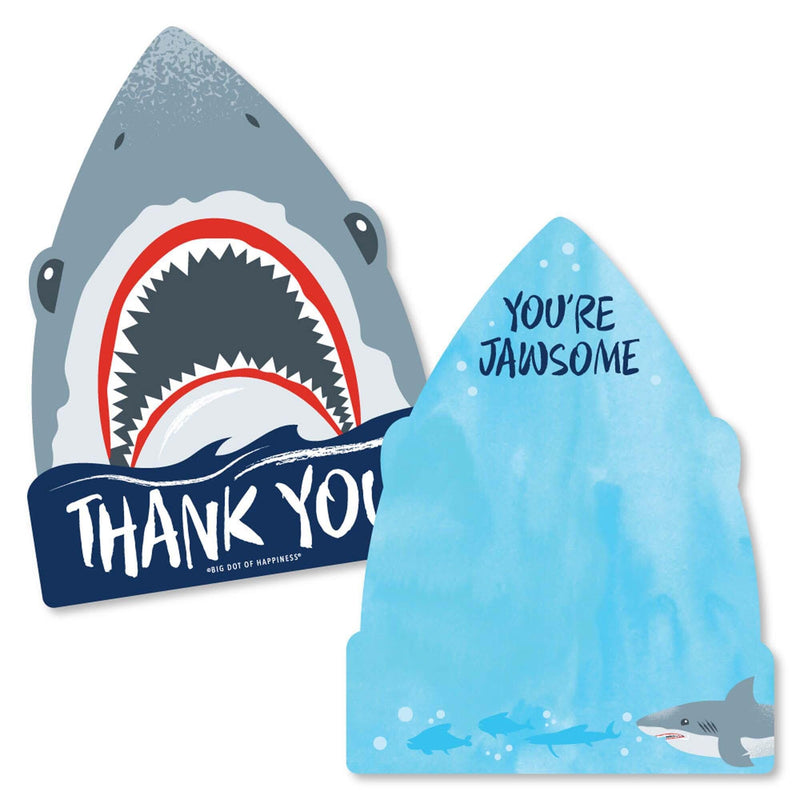 Shark Zone - Shaped Thank You Cards - Jawsome Shark Party or Birthday Party Thank You Note Cards with Envelopes - Set of 12