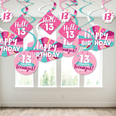 Girl 13th Birthday - Official Teenager Birthday Party Hanging Decor - Party Decoration Swirls - Set of 40