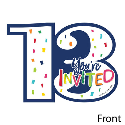 13th Birthday - Cheerful Happy Birthday - Shaped Fill-In Invitations - Colorful Thirteenth Birthday Party Invitation Cards with Envelopes - Set of 12