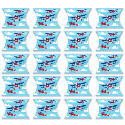 Taking Flight - Airplane - Favor Gift Boxes - Vintage Plane Baby Shower or Birthday Party Petite Pillow Boxes - Set of 20