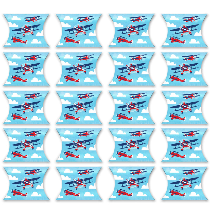 Taking Flight - Airplane - Favor Gift Boxes - Vintage Plane Baby Shower or Birthday Party Petite Pillow Boxes - Set of 20