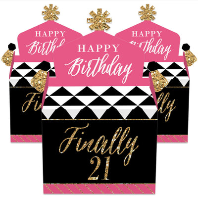 Finally 21 Girl - Treat Box Party Favors - 21st Birthday Party Goodie Gable Boxes - Set of 12