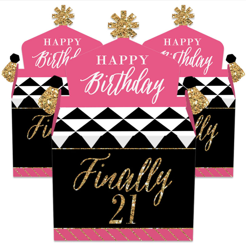 Finally 21 Girl - Treat Box Party Favors - 21st Birthday Party Goodie Gable Boxes - Set of 12