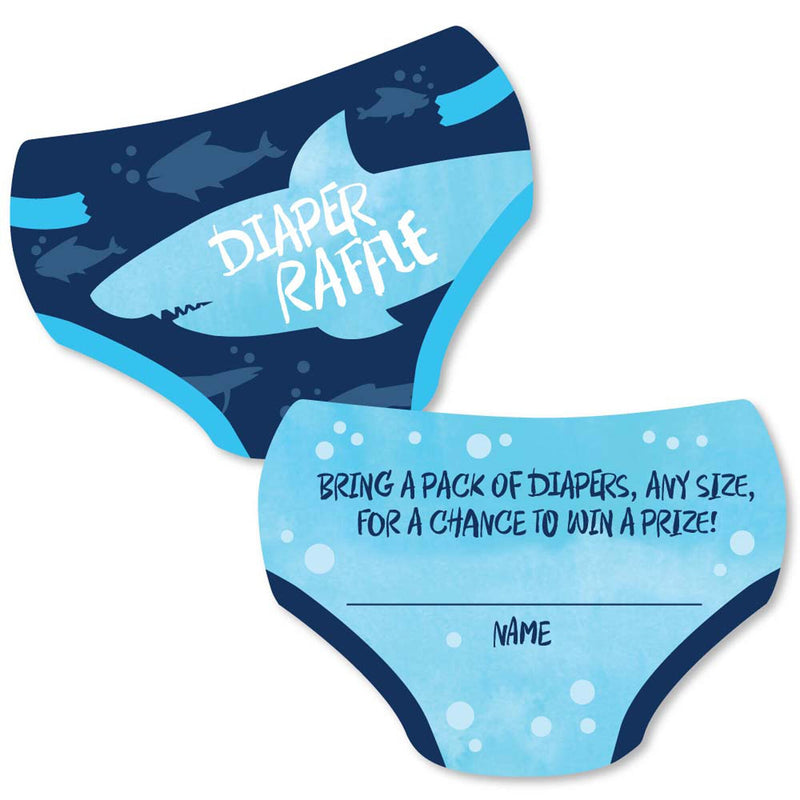 Shark Zone - Diaper Shaped Raffle Ticket Inserts - Jawsome Shark Baby Shower Activities - Diaper Raffle Game - Set of 24