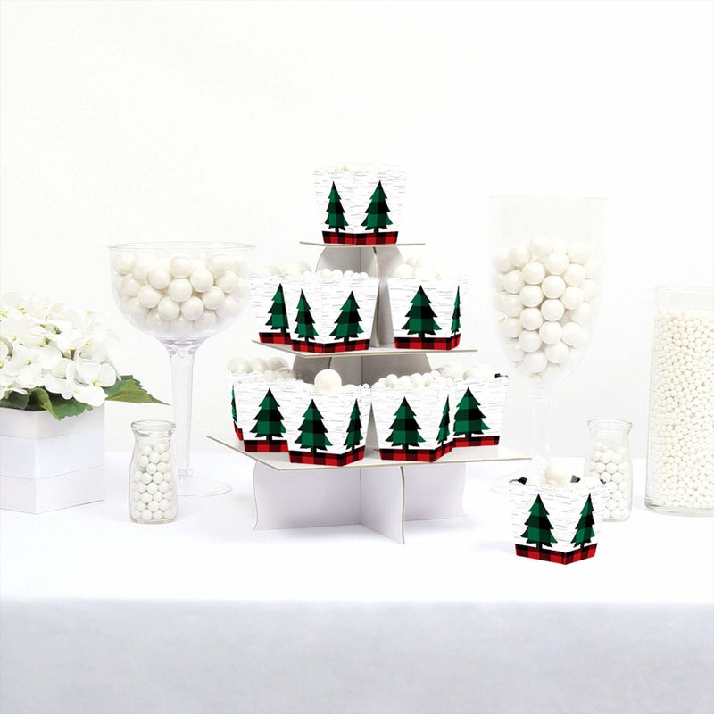 Holiday Plaid Trees - Party Mini Favor Boxes - Buffalo Plaid Christmas Party Treat Candy Boxes - Set of 12