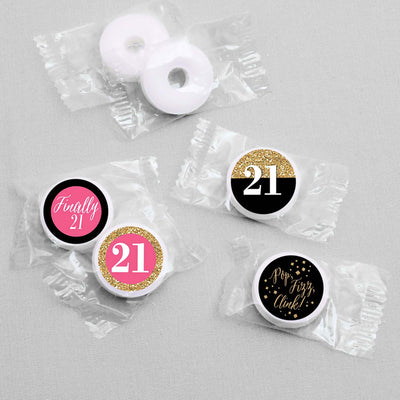 Finally 21 Girl - Round Candy Labels 21st Birthday Party Favors - Fits Hershey's Kisses - 108 ct