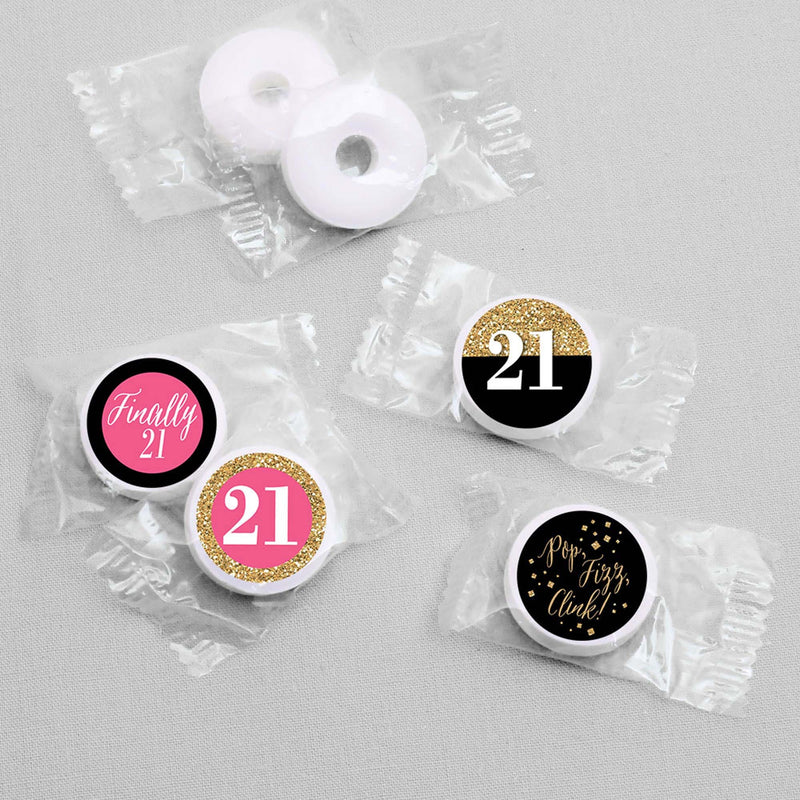 Finally 21 Girl - Round Candy Labels 21st Birthday Party Favors - Fits Hershey&