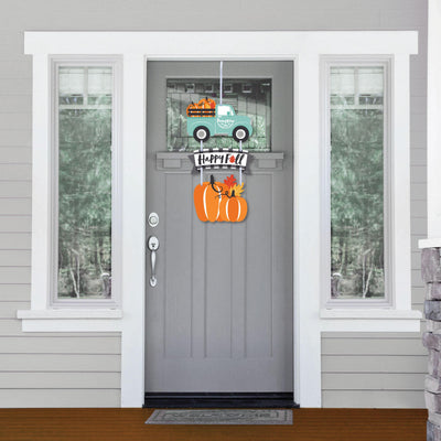 Happy Fall Truck - Hanging Porch Harvest Pumpkin Party Outdoor Decorations - Front Door Decor - 3 Piece Sign