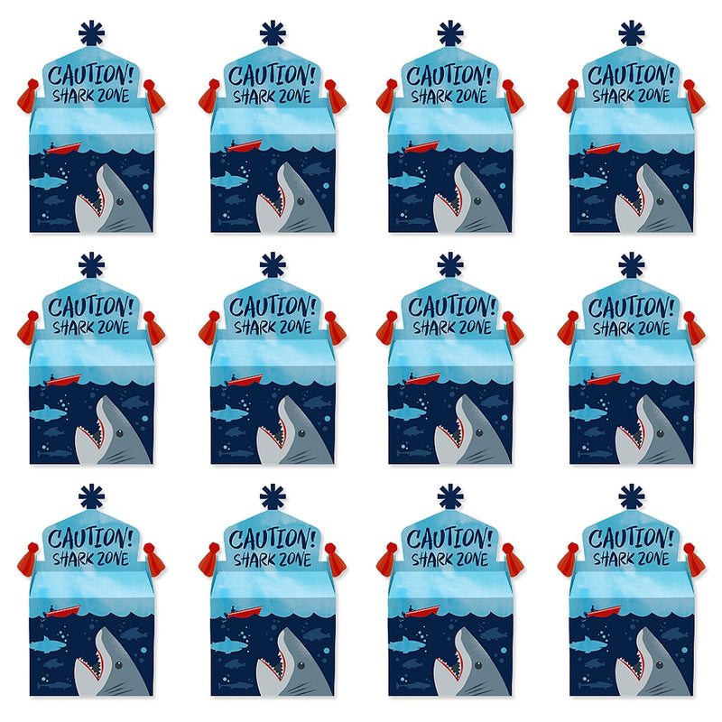 Shark Zone - Treat Box Party Favors - Jawsome Shark Party or Birthday Party Goodie Gable Boxes - Set of 12