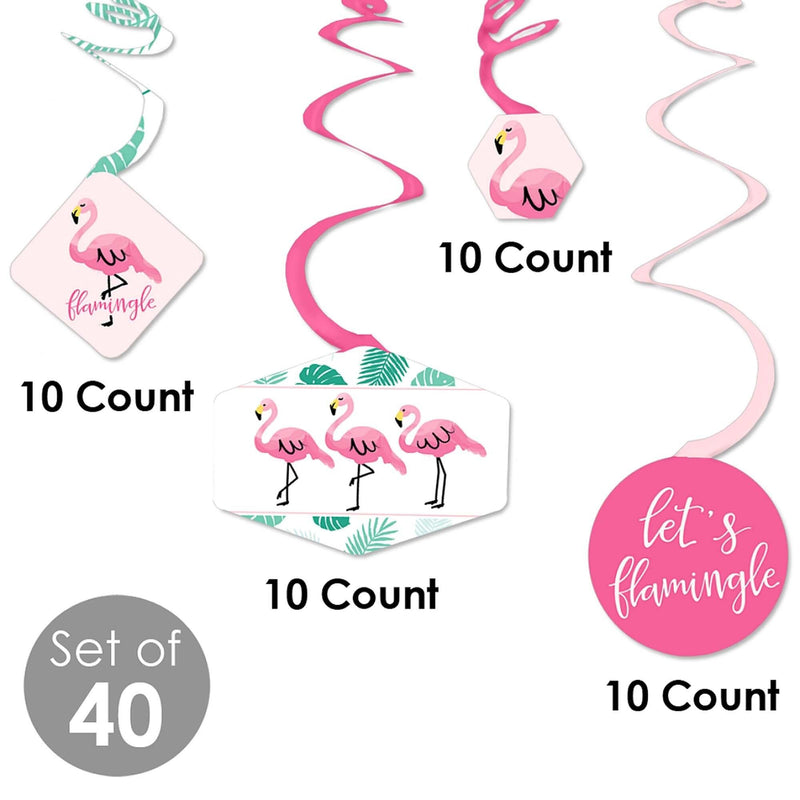 Pink Flamingo - Tropical Summer Party Hanging Decor - Party Decoration Swirls - Set of 40