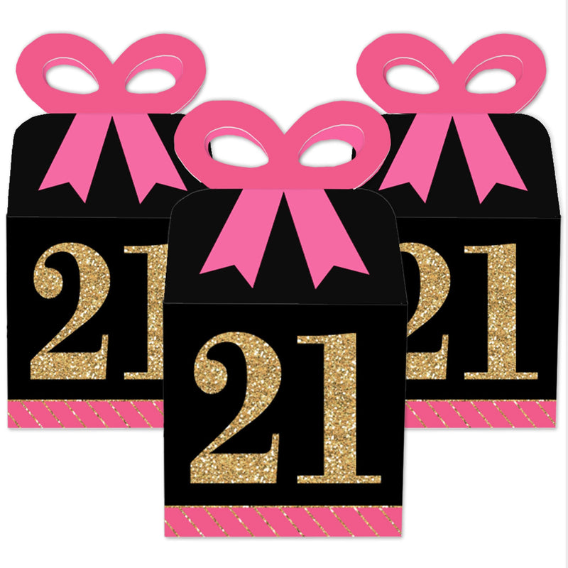 Finally 21 Girl - Square Favor Gift Boxes - 21st Birthday Party Bow Boxes - Set of 12