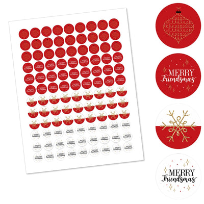 Red and Gold Friendsmas - Friends Christmas Party Round Candy Sticker Favors - Labels Fit Hershey's Kisses - 108 ct