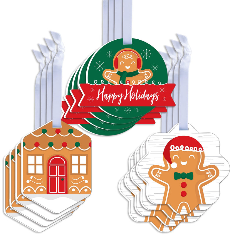 Gingerbread Christmas - Assorted Hanging Gingerbread Man Holiday Party Favor Tags - Gift Tag Toppers - Set of 12