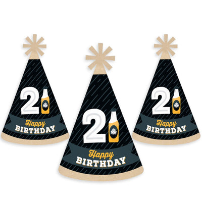 Cheers and Beers to 21 Years - Cone Happy Birthday Party Hats for Adults - Set of 8 (Standard Size)