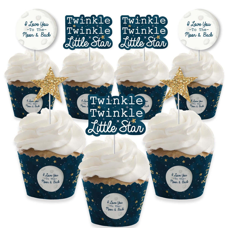 Twinkle Twinkle Little Star - Cupcake Decorations - Baby Shower or Birthday Party Cupcake Wrappers and Treat Picks Kit - Set of 24