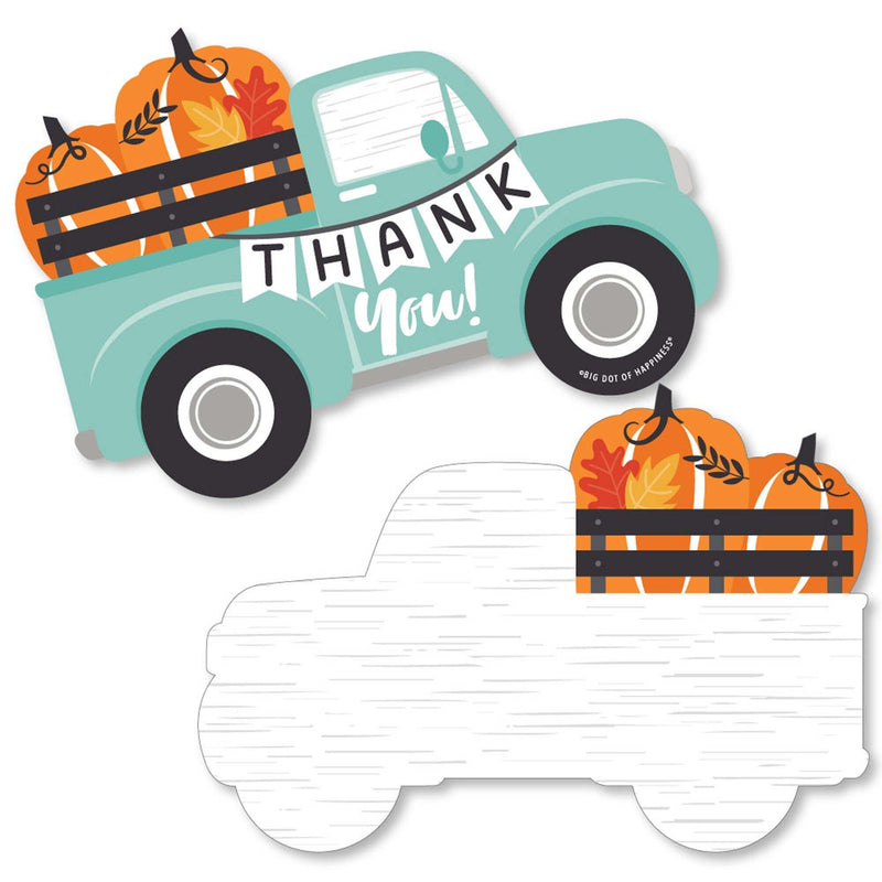 Happy Fall Truck - Shaped Thank You Cards - Harvest Pumpkin Party Thank You Note Cards with Envelopes - Set of 12