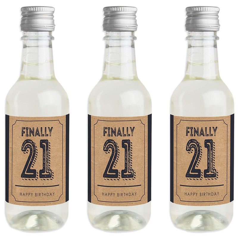 Finally 21 - 21st Birthday - Mini Wine and Champagne Bottle Label Stickers - 21st Birthday Party Favor Gift - For Women and Men - Set of 16