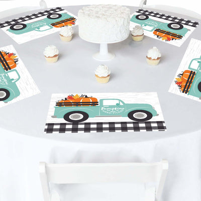 Happy Fall Truck - Party Table Decorations - Harvest Pumpkin Party Placemats - Set of 16