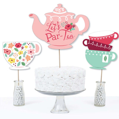 Floral Let's Par-Tea - Garden Tea Party Centerpiece Sticks - Table Toppers - Set of 15