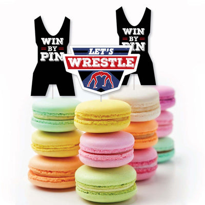 Own The Mat - Wrestling - Dessert Cupcake Toppers - Birthday Party or Wrestler Party Clear Treat Picks - Set of 24