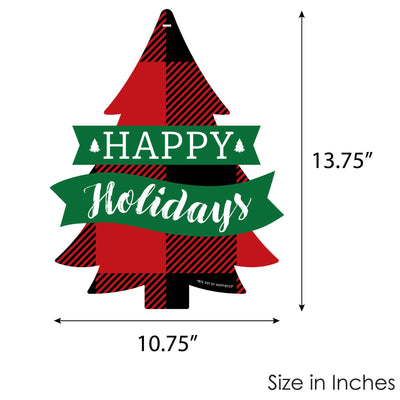 Holiday Plaid Trees - Hanging Porch Buffalo Plaid Christmas Party Outdoor Decorations - Front Door Decor - 1 Piece Sign