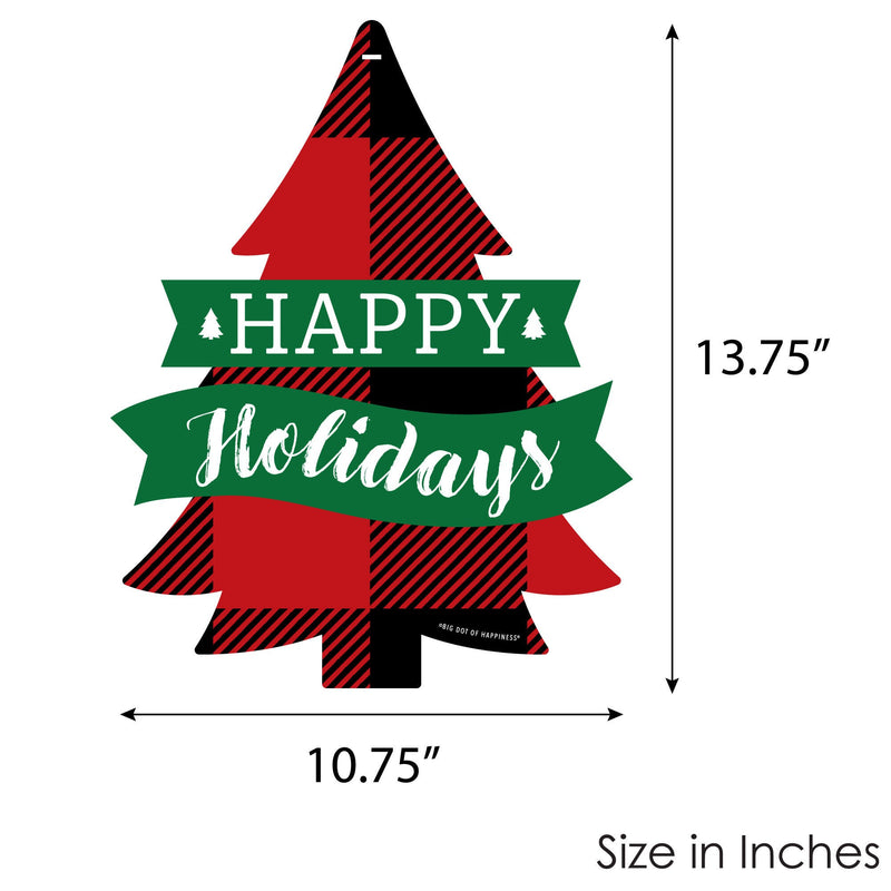 Holiday Plaid Trees - Hanging Porch Buffalo Plaid Christmas Party Outdoor Decorations - Front Door Decor - 1 Piece Sign