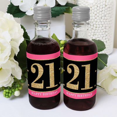 Finally 21 Girl - 21st Birthday - Mini Wine and Champagne Bottle Label Stickers - 21st Birthday Party Favor Gift - For Women and Men - Set of 16