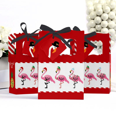 Flamingle Bells - Tropical Flamingo Christmas Party Favor Boxes - Set of 12