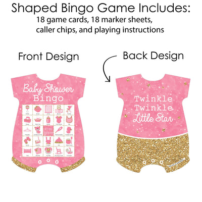 Pink Twinkle Twinkle Little Star - Picture Bingo Cards and Markers - Baby Shower Shaped Bingo Game - Set of 18