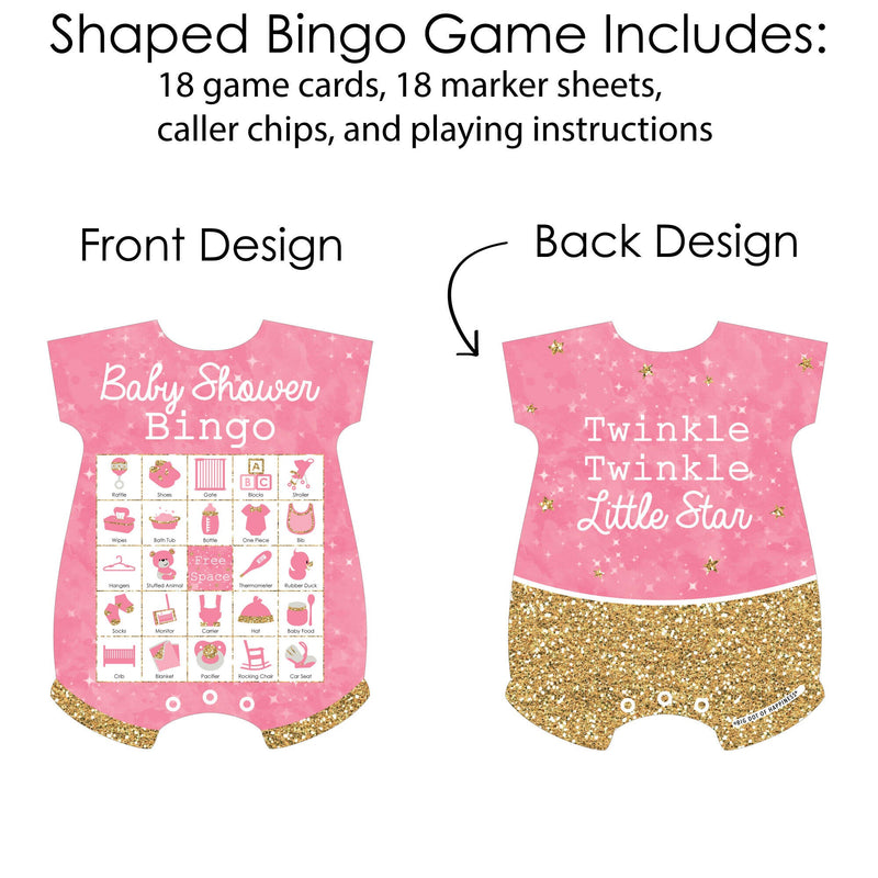 Pink Twinkle Twinkle Little Star - Picture Bingo Cards and Markers - Baby Shower Shaped Bingo Game - Set of 18