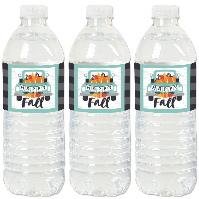 Happy Fall Truck - Harvest Pumpkin Party Water Bottle Sticker Labels - Set of 20