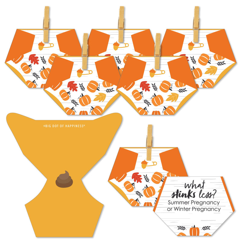 Fall Pumpkin - Halloween or Thanksgiving Baby Shower Conversation Starter - 2-in-1 Dirty Diaper Game - Set of 24