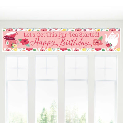 Floral Let's Par-Tea - Happy Birthday Garden Tea Party Decorations Party Banner