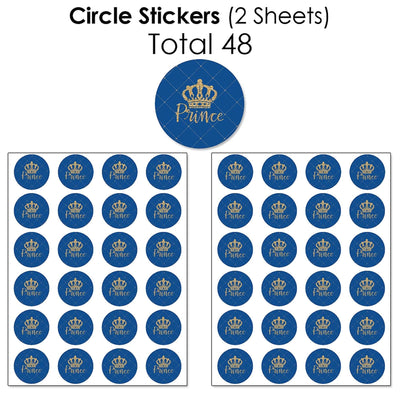 Royal Prince Charming - Mini Candy Bar Wrappers, Round Candy Stickers and Circle Stickers - Baby Shower or Birthday Party Candy Favor Sticker Kit - 304 Pieces