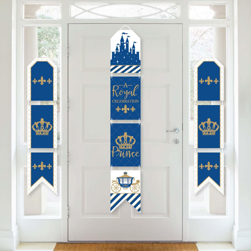 Royal Prince Charming - Hanging Vertical Paper Door Banners - Baby Shower or Birthday Party Wall Decoration Kit - Indoor Door Decor