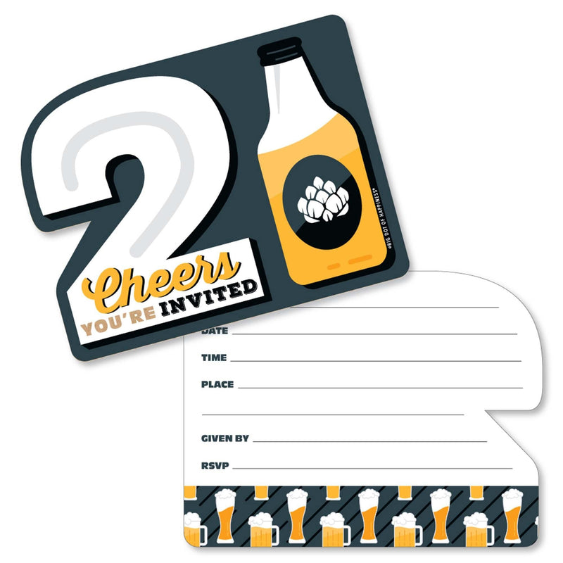 Cheers and Beers to 21 Years - Shaped Fill-In Invitations - 21st Birthday Party Invitation Cards with Envelopes - Set of 12