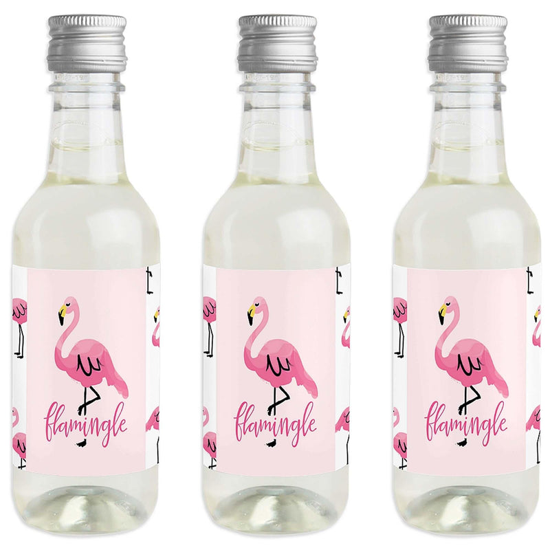 Pink Flamingo - Party Like a Pineapple - Mini Wine and Champagne Bottle Label Stickers - Baby Shower or Birthday Party Favor Gift - For Women and Men - Set of 16