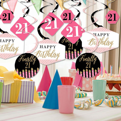 Finally 21 Girl - 21st Birthday Party Hanging Decor - Party Decoration Swirls - Set of 40