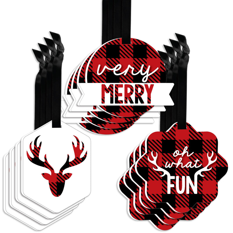 Prancing Plaid - Assorted Hanging Reindeer Holiday and Christmas Party Favor Tags - Gift Tag Toppers - Set of 12