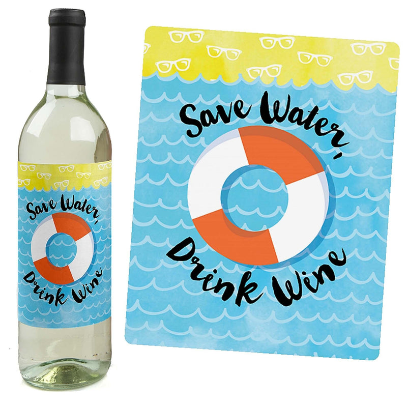 Make A Splash - Pool Party - Summer Swimming Party Decorations for Women and Men - Wine Bottle Label Stickers - Set of 4