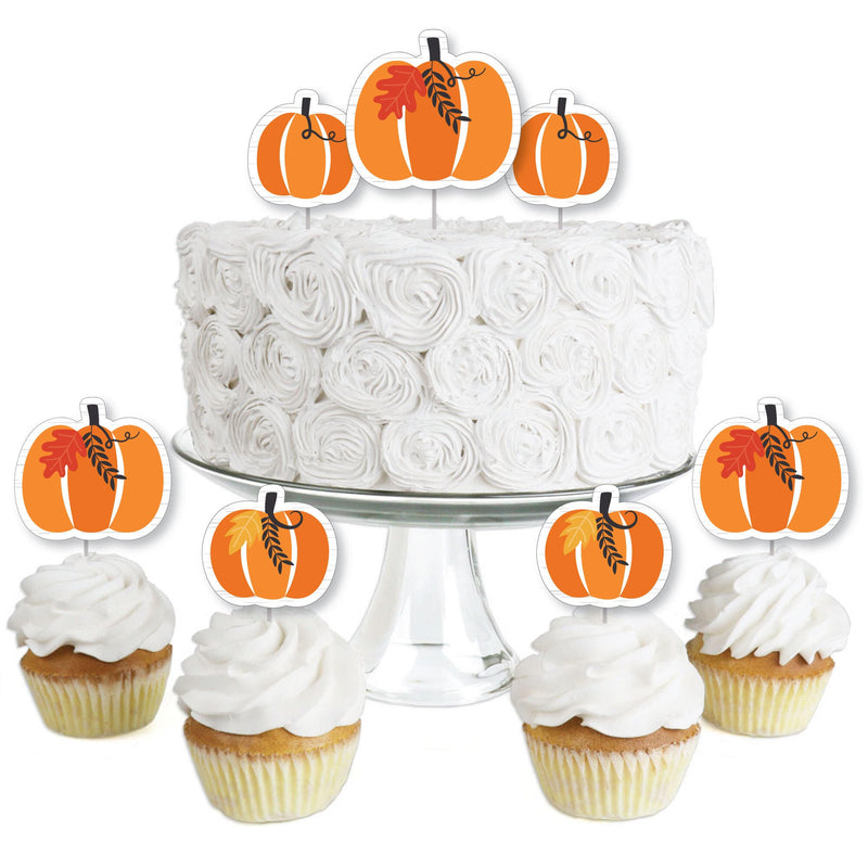 Fall Pumpkin - Dessert Cupcake Toppers - Halloween or Thanksgiving Party Clear Treat Picks - Set of 24