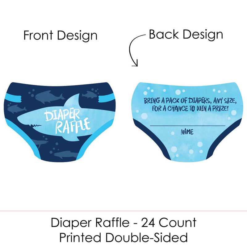 Shark Zone - Diaper Shaped Raffle Ticket Inserts - Jawsome Shark Baby Shower Activities - Diaper Raffle Game - Set of 24