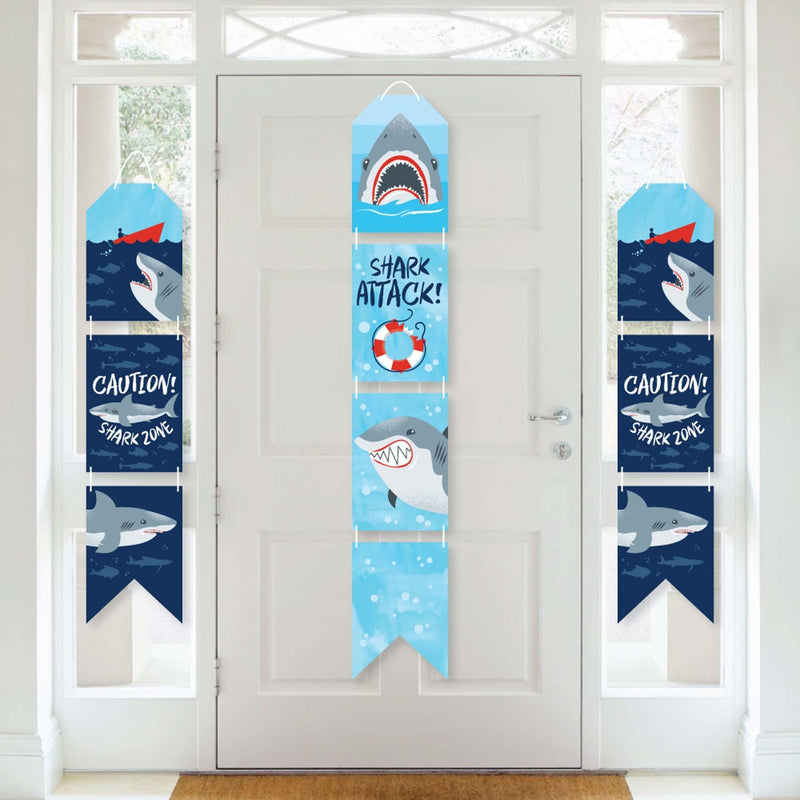 Shark Zone - Hanging Vertical Paper Door Banners - Jawsome Shark Party or Birthday Party Wall Decoration Kit - Indoor Door Decor