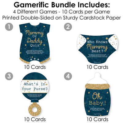 Twinkle Twinkle Little Star - 4 Baby Shower Games - 10 Cards Each - Who Knows Mommy Best, Mommy or Daddy Quiz, What's in Your Purse and Oh Baby - Gamerific Bundle