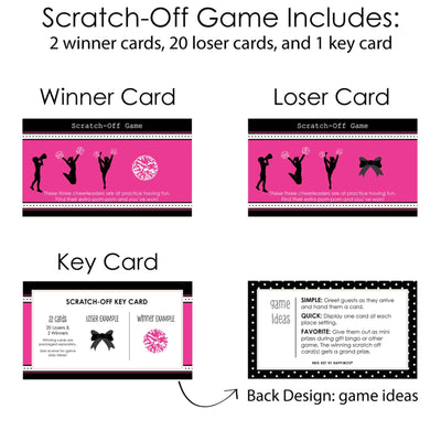 We've Got Spirit - Cheerleading - Birthday Party or Cheerleader Party Scratch Off Cards - 22 Count