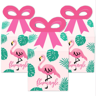 Pink Flamingo - Party Like a Pineapple - Square Favor Gift Boxes - Tropical Summer Party Bow Boxes - Set of 12